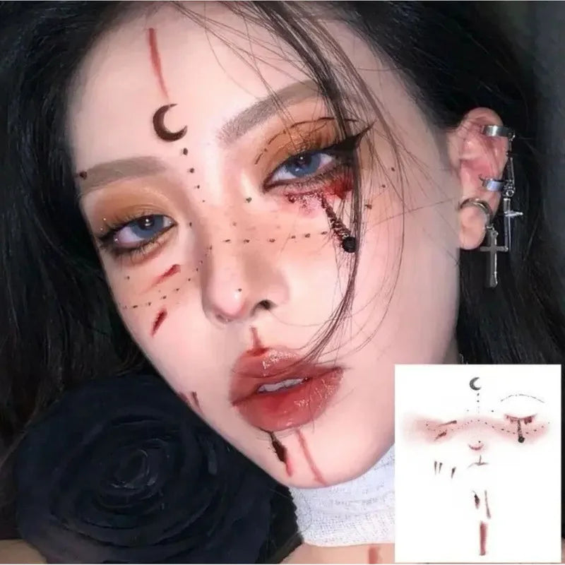 Halloween Temporary Face Tattoo Stickers | Cartoon Party Makeup Temporary Face Tattoos QXL