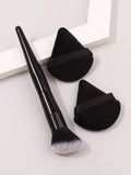 KOSSHOW Angled Blush Brush & Makeup Puff Set – 3 Piece Makeup Brush Set QXL black