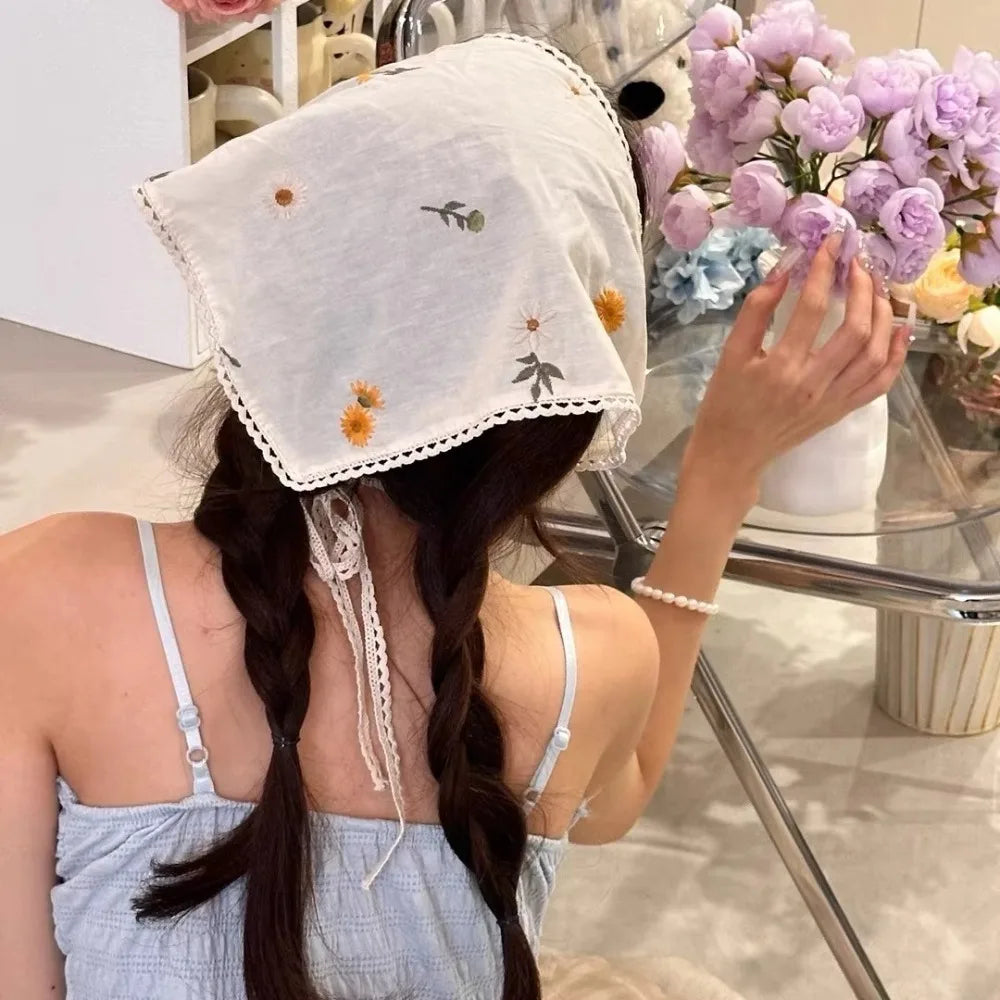 French Floral Triangle Scarf | Hair Turban Bandana for Women Hair Turban Scarf QXL