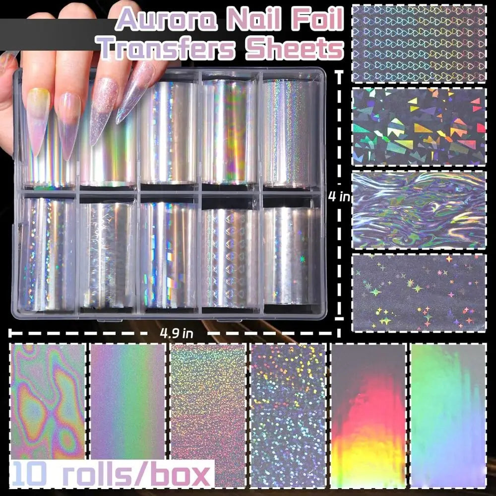 Marble Aurora Nail Art Foil Transfer Stickers – 10 Rolls Nail Foil Stickers QXL