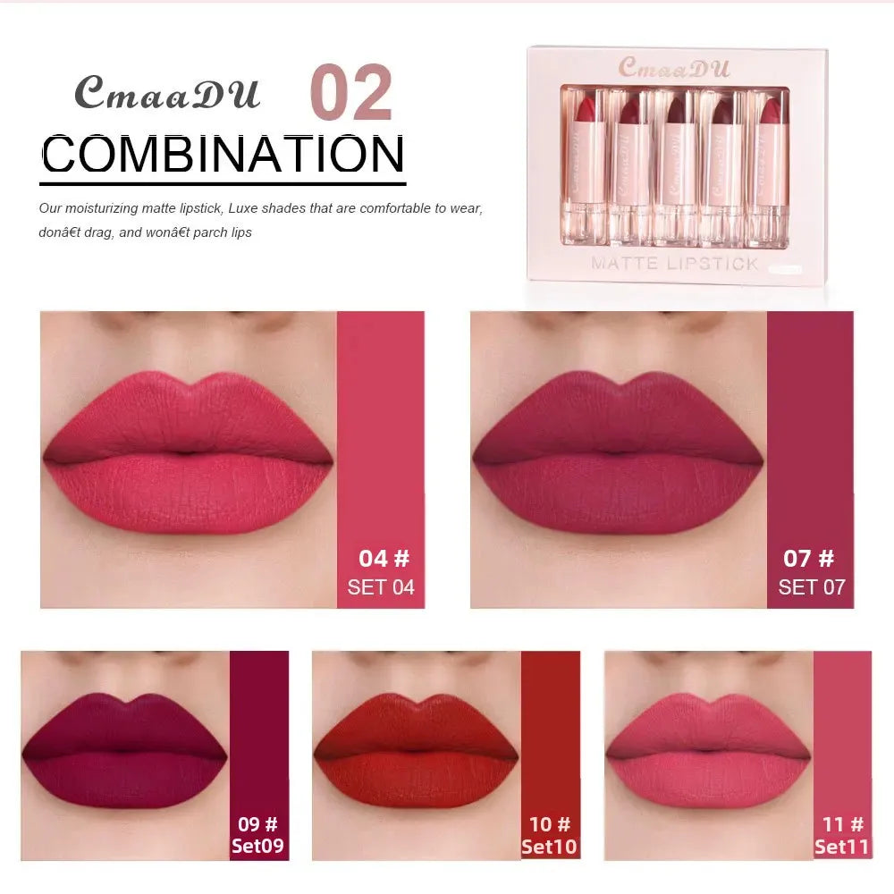 CmaaDu 5-Pc Matte Lipstick Set | Waterproof Long-Lasting Nudes Matte Lipstick Set QXL