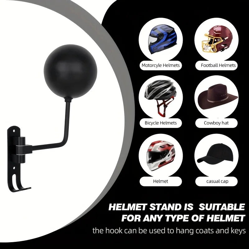 Wall-Mount Metal Motorcycle Helmet Rack | 180° Rotating Hooks Helmet Wall Rack QXL