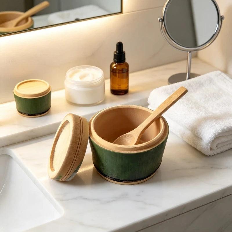 Bamboo Mask Mixing Bowl Set with Lid & Spoon | DIY Skincare Mask Mixing Bowl Set QXL