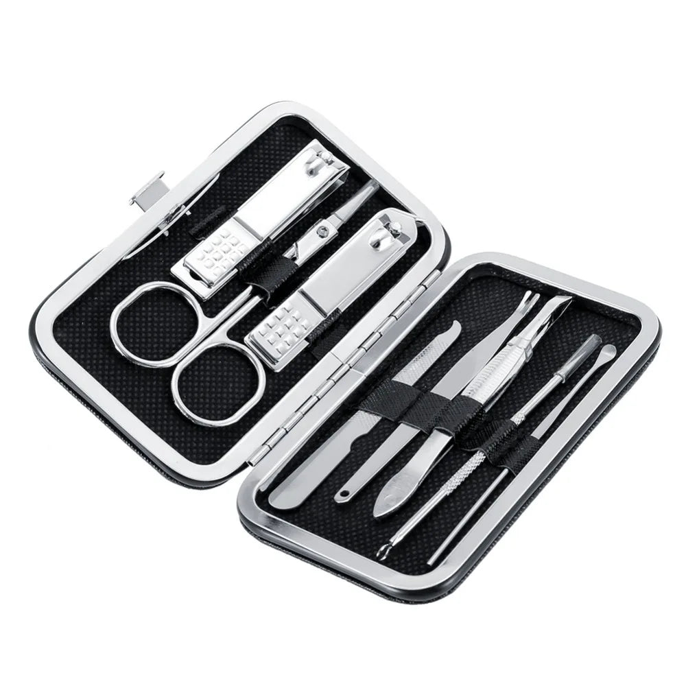 8-Piece Stainless Steel Manicure & Pedicure Set with Case Manicure Pedicure Set QXL Black