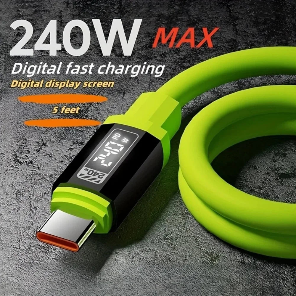 240W USB-C Fast Charging Cable | Real-Time Power Display USB-C Charging Cable QXL