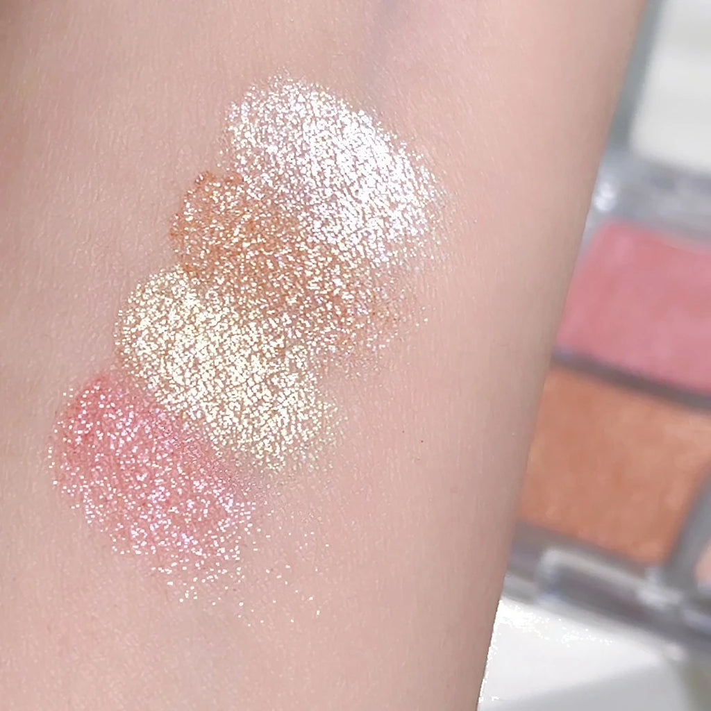 4-Color Face Highlighter Palette | Shimmer Baked Powder Glow Face Highlighter Palette QXL