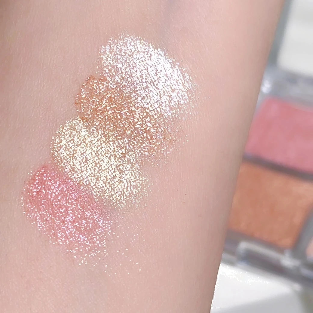 4-Color Face Highlighter Palette | Shimmer Baked Powder Glow Face Highlighter Palette QXL