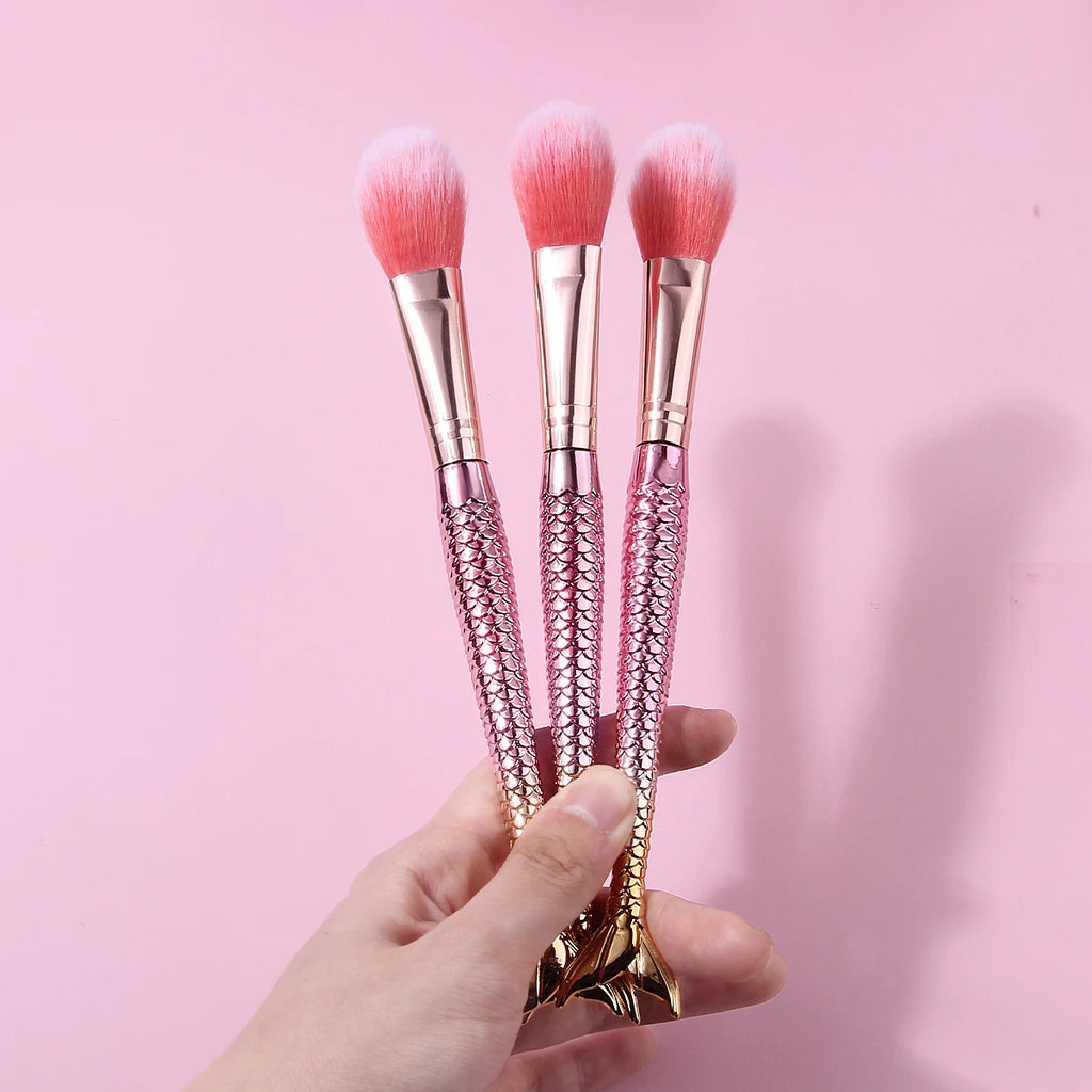 KOSSHOW 3-Pc Mermaid Blush & Highlighter Makeup Brush Set Makeup Brush Set QXL
