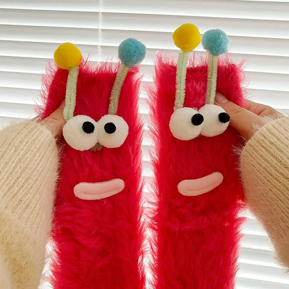 3D Cartoon Eyes Fluffy Plush Socks – Women's Cozy Xmas Gift Novelty Plush Socks QXL