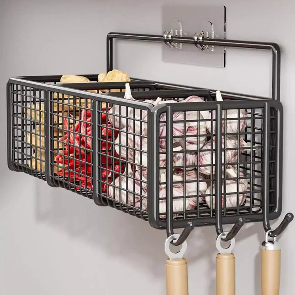 Wall-Mounted Iron Storage Basket Rack | Kitchen & Bath Organizer Wall Storage Rack QXL