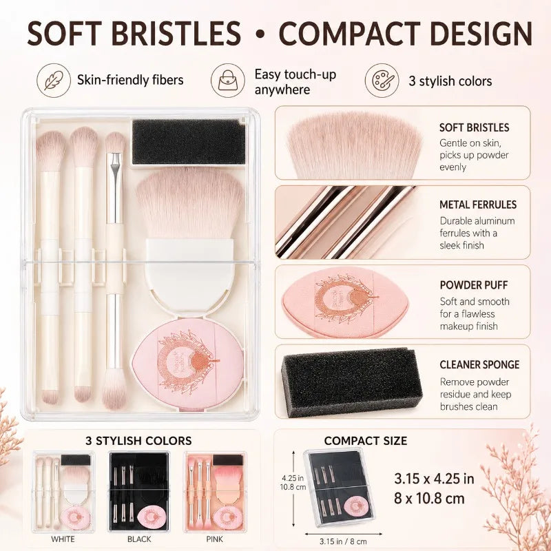 8-in-1 Portable Makeup Brush Set with Sliding Storage Box Makeup Brush Set QXL