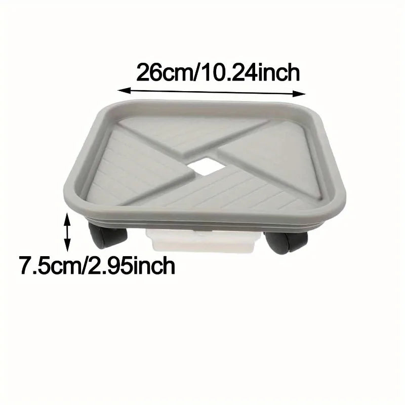 Rolling Plant Caddy with Drainage Tray & 4 Swivel Wheels Plant Pot Caddy QXL 26cm