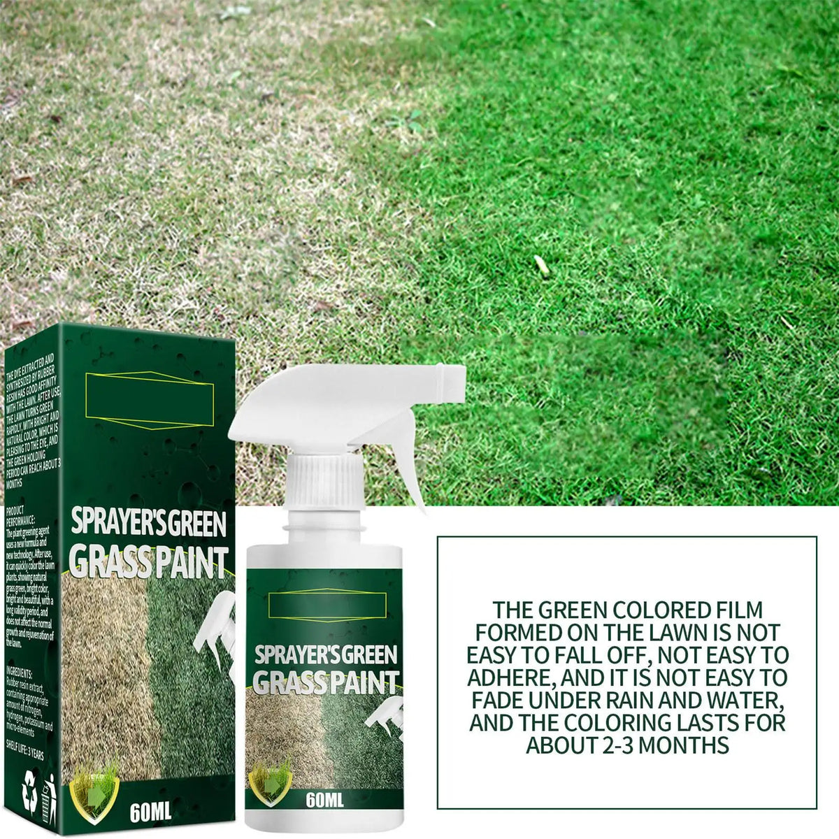 60ml Lawn Green Spray Paint | Pet-Safe Turf Dye Lawn Turf Dye Spray QXL
