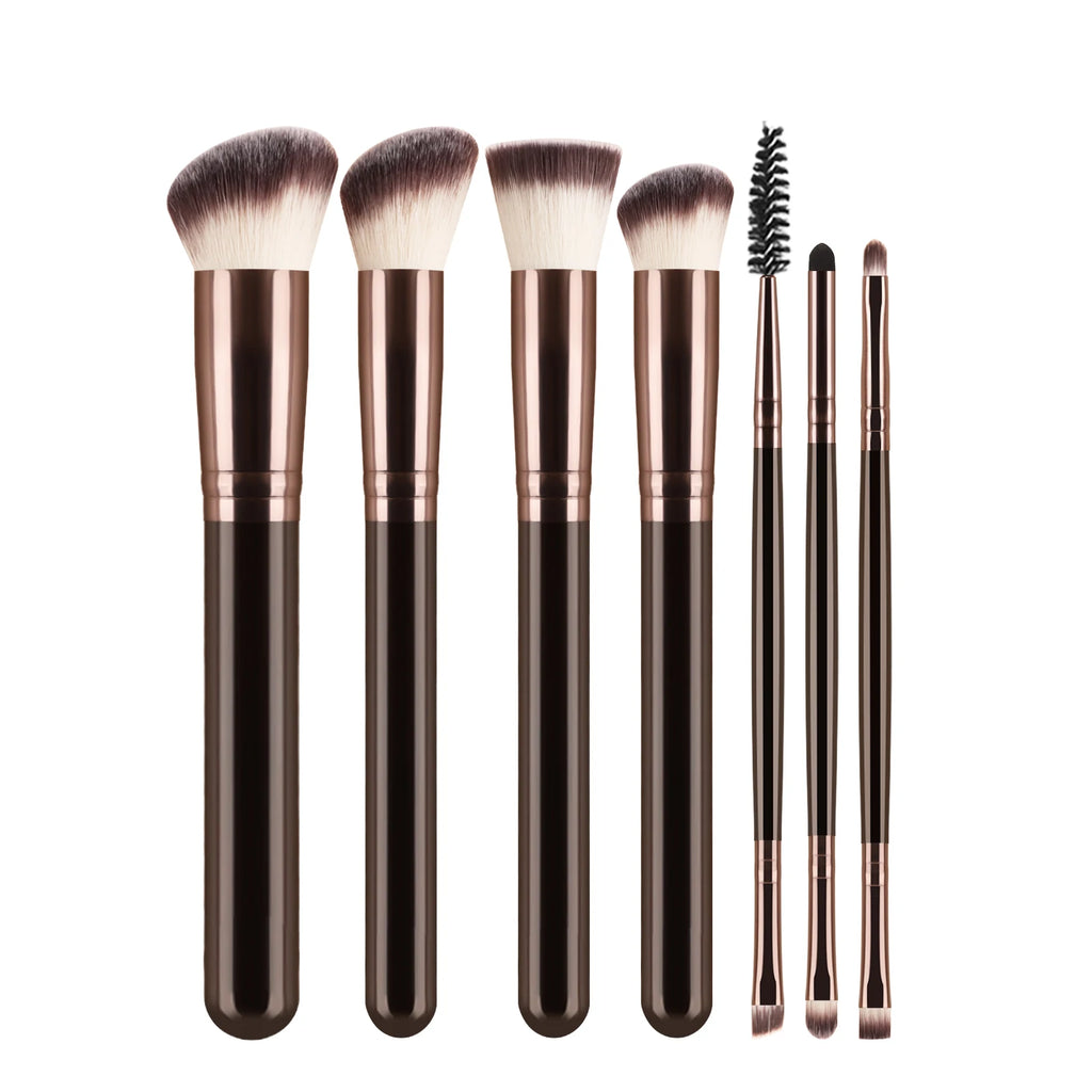 7-Piece Makeup Brush Set | Face & Eye Blending Kit Makeup Brush Set QXL Coffee