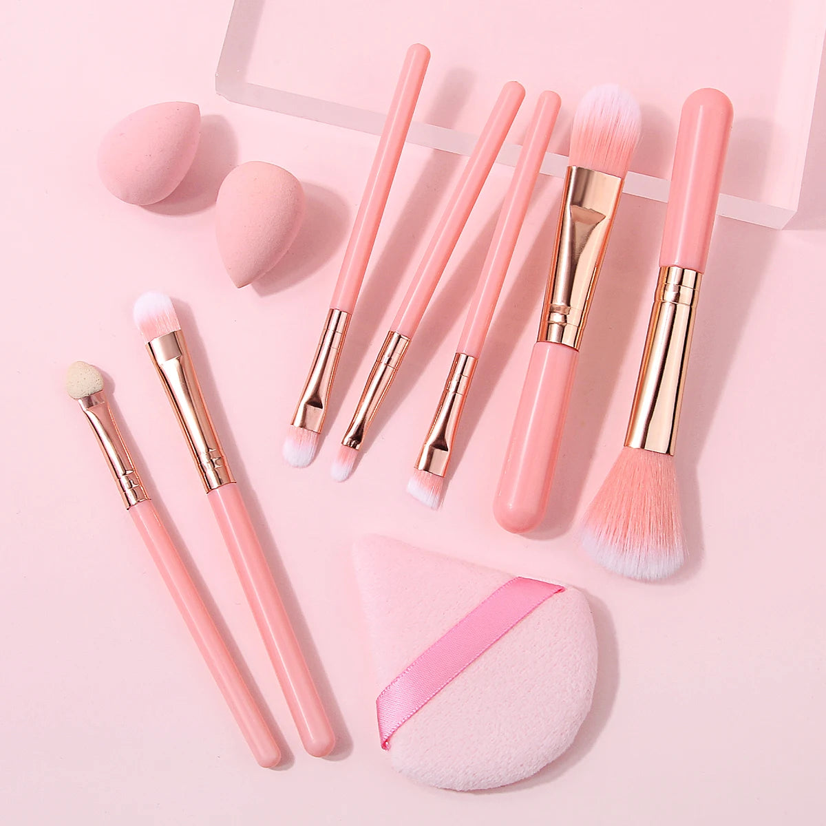 10-Pc Pink Makeup Brush Set – Face & Eye Brushes | KOSSHOW Makeup Brush Set QXL