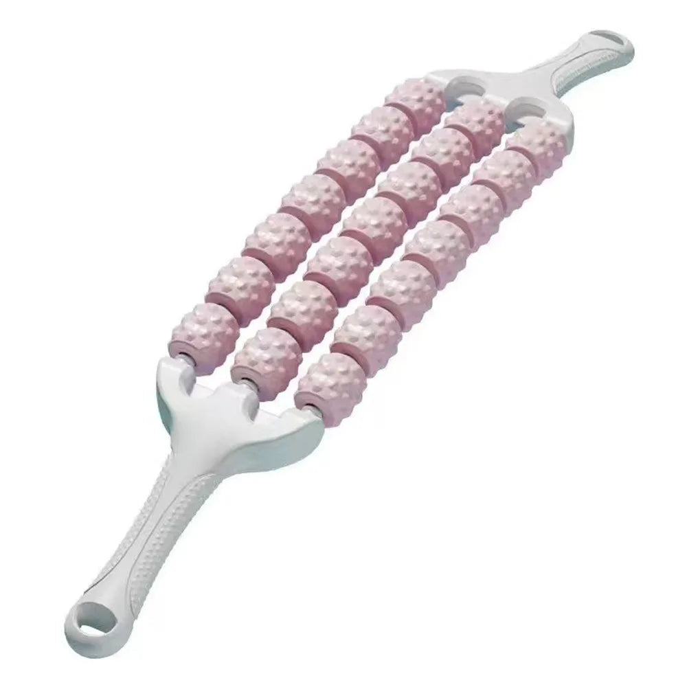 Curved 3-Row Massage Roller Stick | Non-Slip Muscle Roller Massage Roller Stick QXL Pink