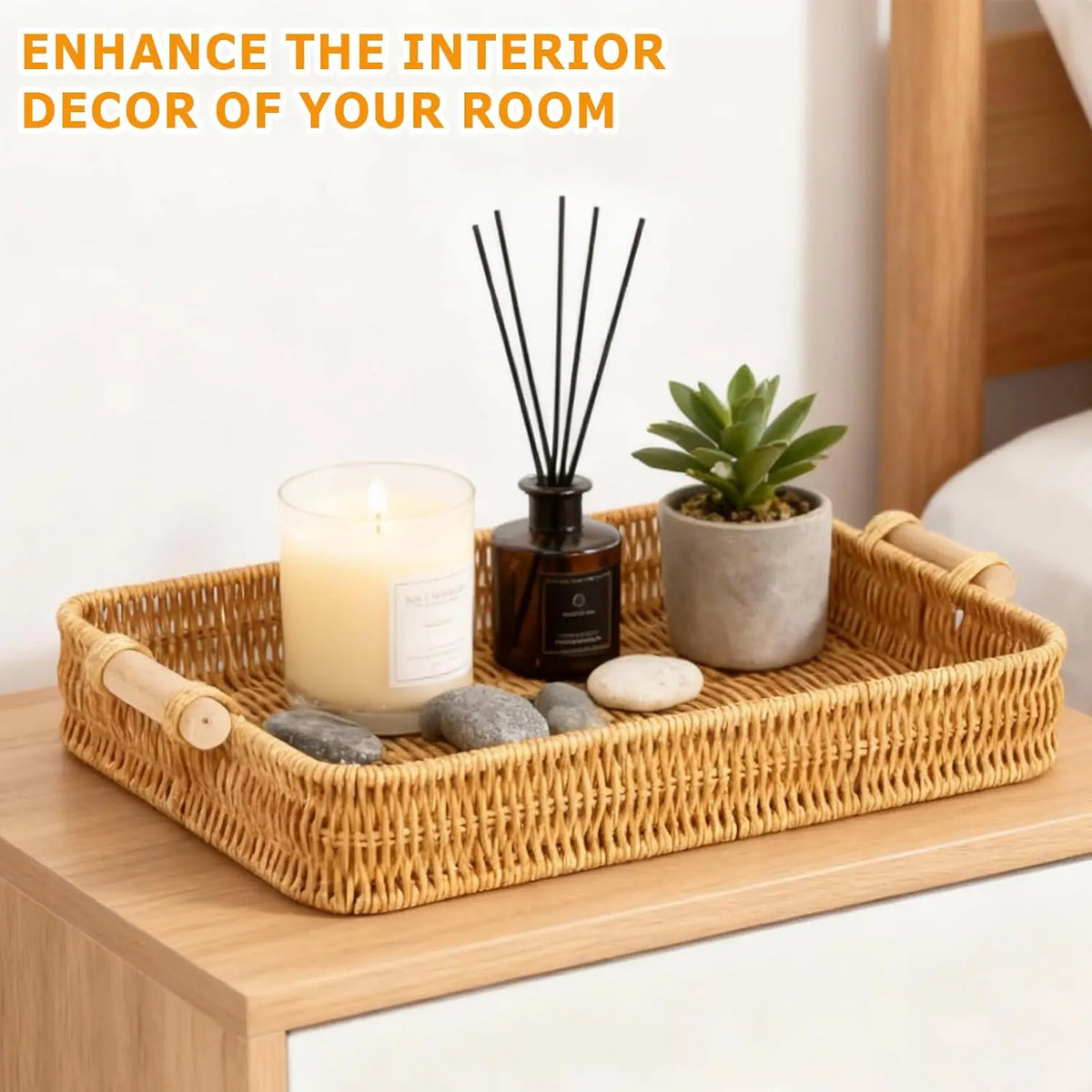 Rectangular Rattan Wicker Tray | Fruit, Food & Home Decor Wicker Serving Tray QXL