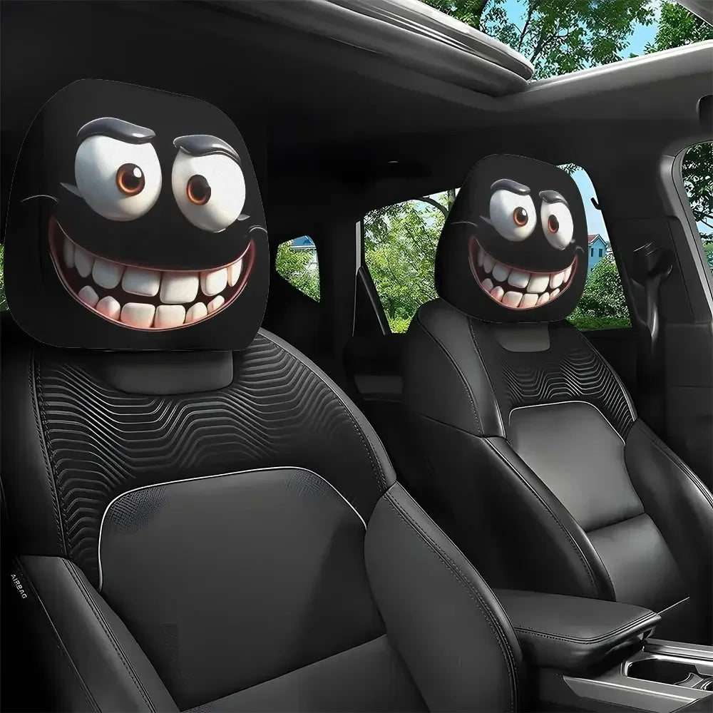 2-Pack Smiley Face Car Headrest Pillow Covers | Soft Polyester Car Pillow Covers QXL