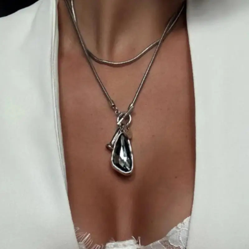 Long Crystal Pendant Sweater Necklace | Elegant Women's Gift Pendant Necklace QXL