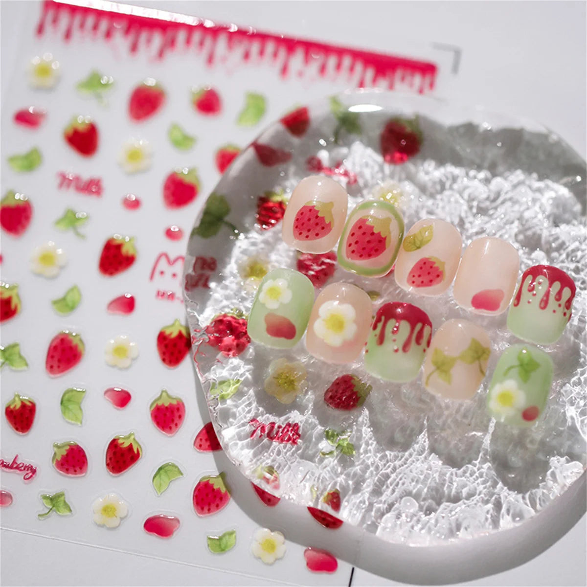 5D Kawaii Strawberry Nail Art Stickers | Jelly Decals DIY Nail Art Stickers QXL