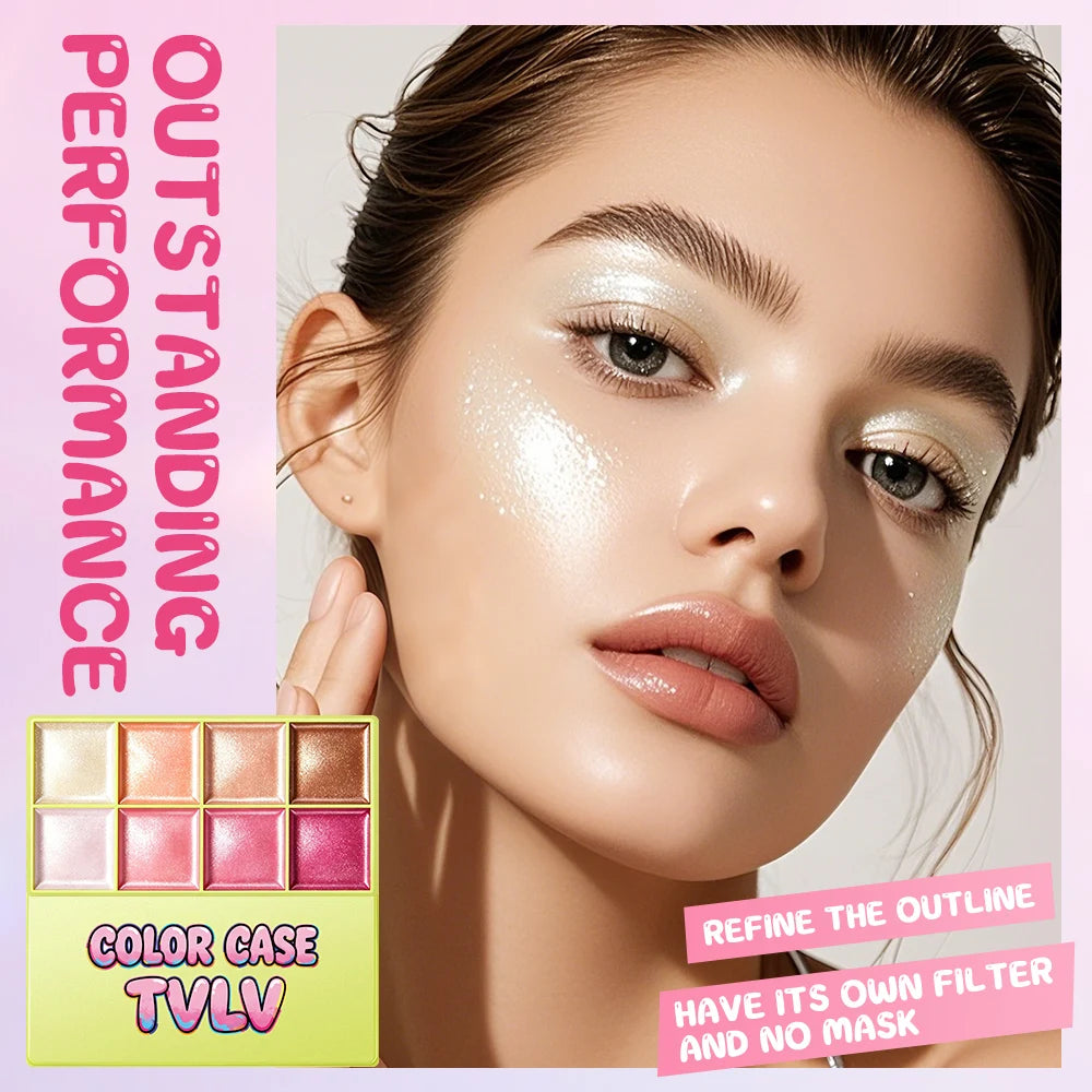 TVLV 8-Color Shimmer Highlighter Palette – Face & Eye Glow Shimmer Highlighter Palette QXL