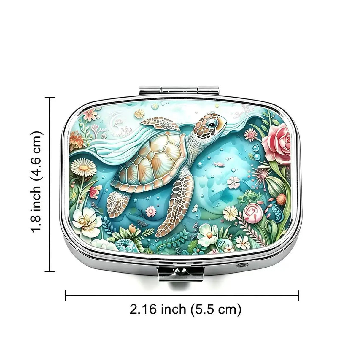 Sea Turtle Metal Pill Case | 2-Compartment Travel Organizer Travel Pill Organizer QXL