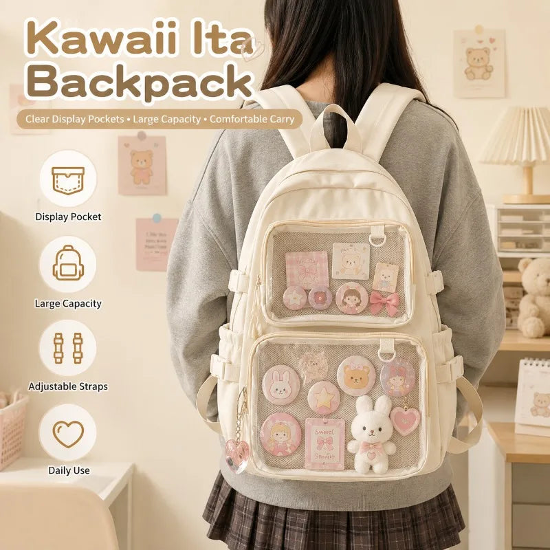 Kawaii Ita Bag Backpack – Clear Pin Display Window School Bag Ita Bag Backpack QXL