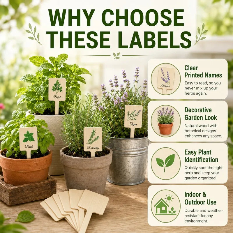 24-Pack Wooden Plant Labels | Herb & Garden Markers Garden Plant Markers QXL