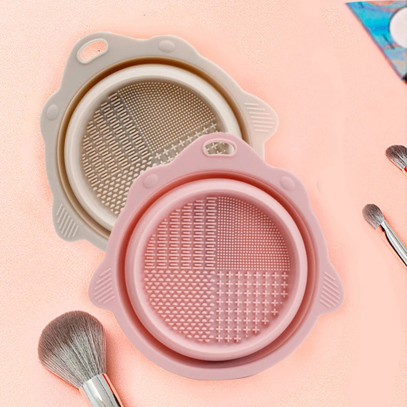 Silicone Makeup Brush Cleaning Bowl & Folding Holder Brush Cleaning Bowl QXL