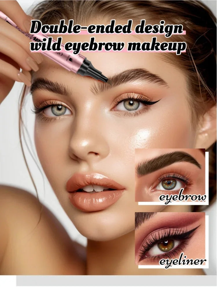 QIC 2-in-1 Waterproof Eyebrow Pen & Eyeliner 4-Fork Tip Eyebrow Pen & Eyeliner QXL