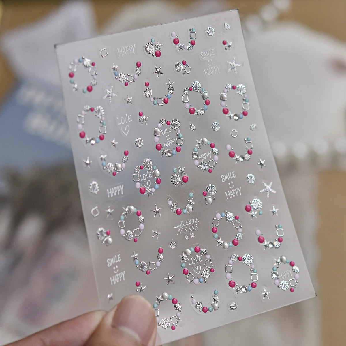 5D Ocean Nail Stickers – Pearl Shell Starfish Metal Frame Decals Nail Art Stickers QXL