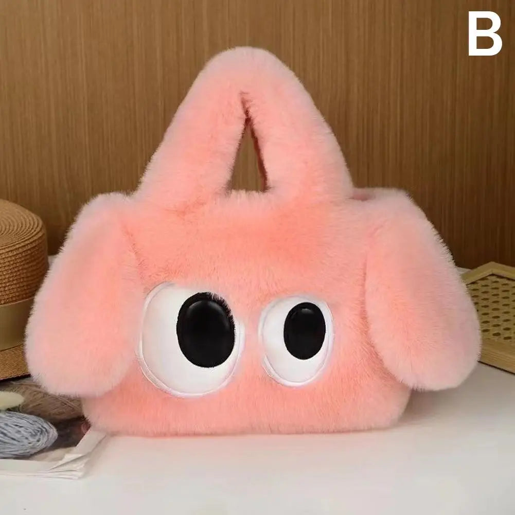 Kawaii Big Eye Plush Crossbody Bag | Y2K Cute Shoulder Purse Plush Crossbody Bag QXL Pink