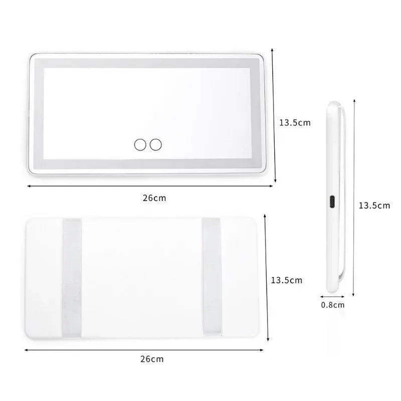 Car Sun Visor Vanity Mirror | 3-Color LED Lights, USB-C Rechargeable Car Vanity Mirror QXL