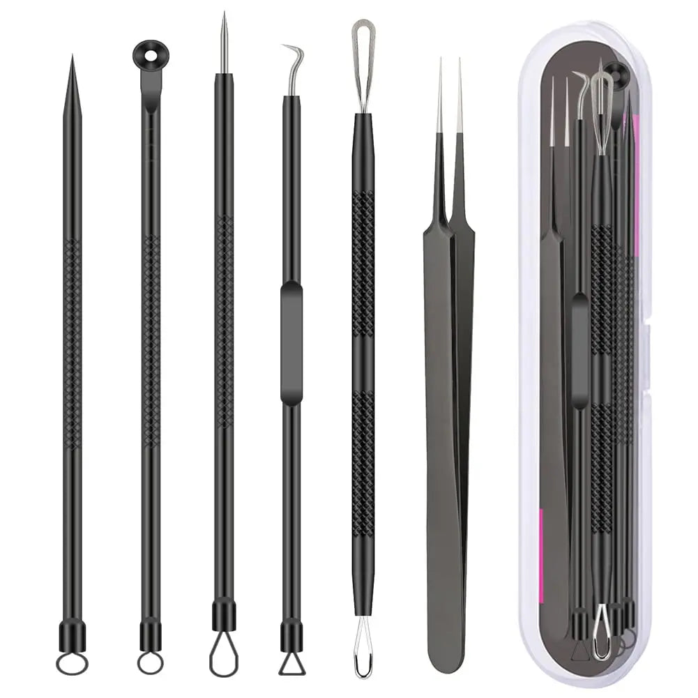 6-Piece Stainless Steel Blackhead Removal Tool Set Blackhead Extraction Kit QXL 6PC-Black