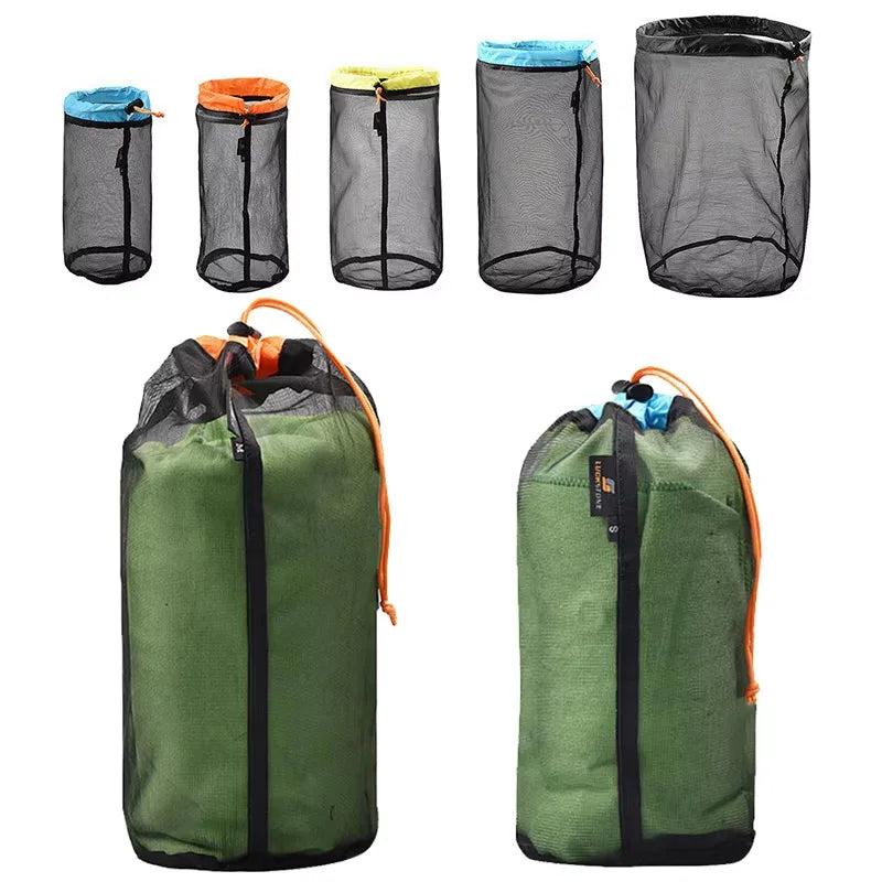 Ultralight Mesh Drawstring Stuff Sack | S–XXL Travel Organizer Mesh Stuff Sack QXL