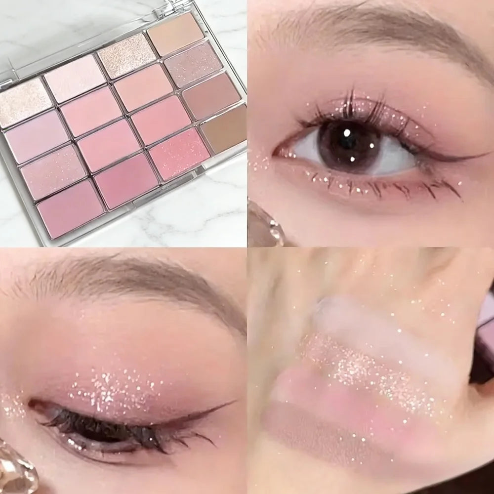 16-Color Matte Shimmer Eyeshadow Palette | Brown Nude Pink Eyeshadow Palette QXL