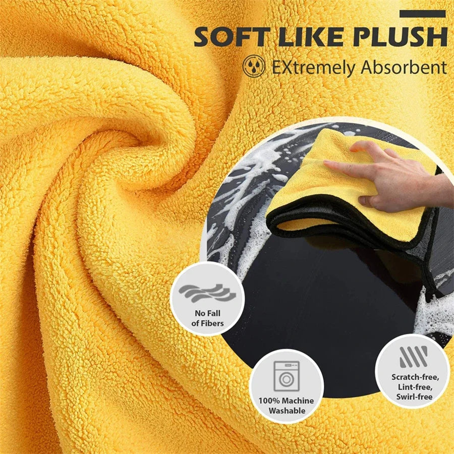 Microfiber Car Drying Towels 1/2/6-Pack | Double Layer Cloth Car Cleaning Towels QXL