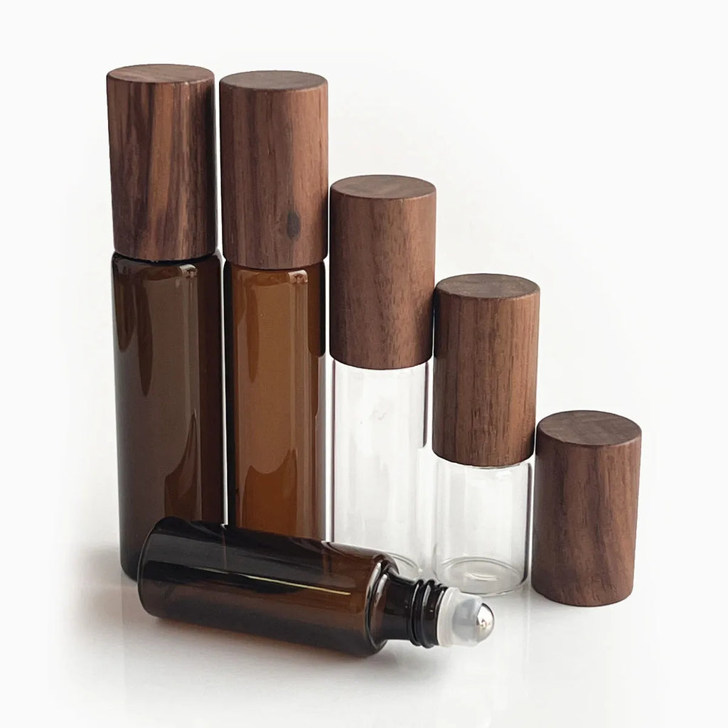 Glass Roll-On Bottles with Wood Cap | 5–20ml Roller Vials Glass Roller Bottle QXL