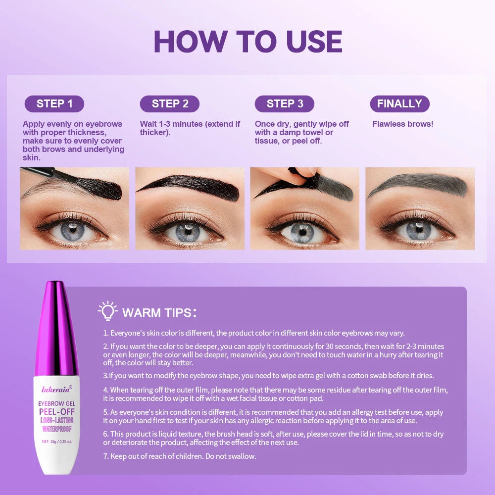 Peel-Off Eyebrow Tint Gel | Waterproof Long-Lasting Brow Color Eyebrow Tint Gel QXL