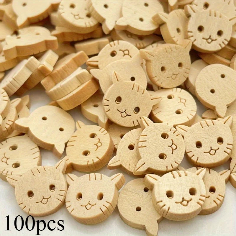 100-Pack Wooden Cat Buttons 2-Hole | Sewing & DIY Craft Craft Sewing Buttons QXL 100pcs