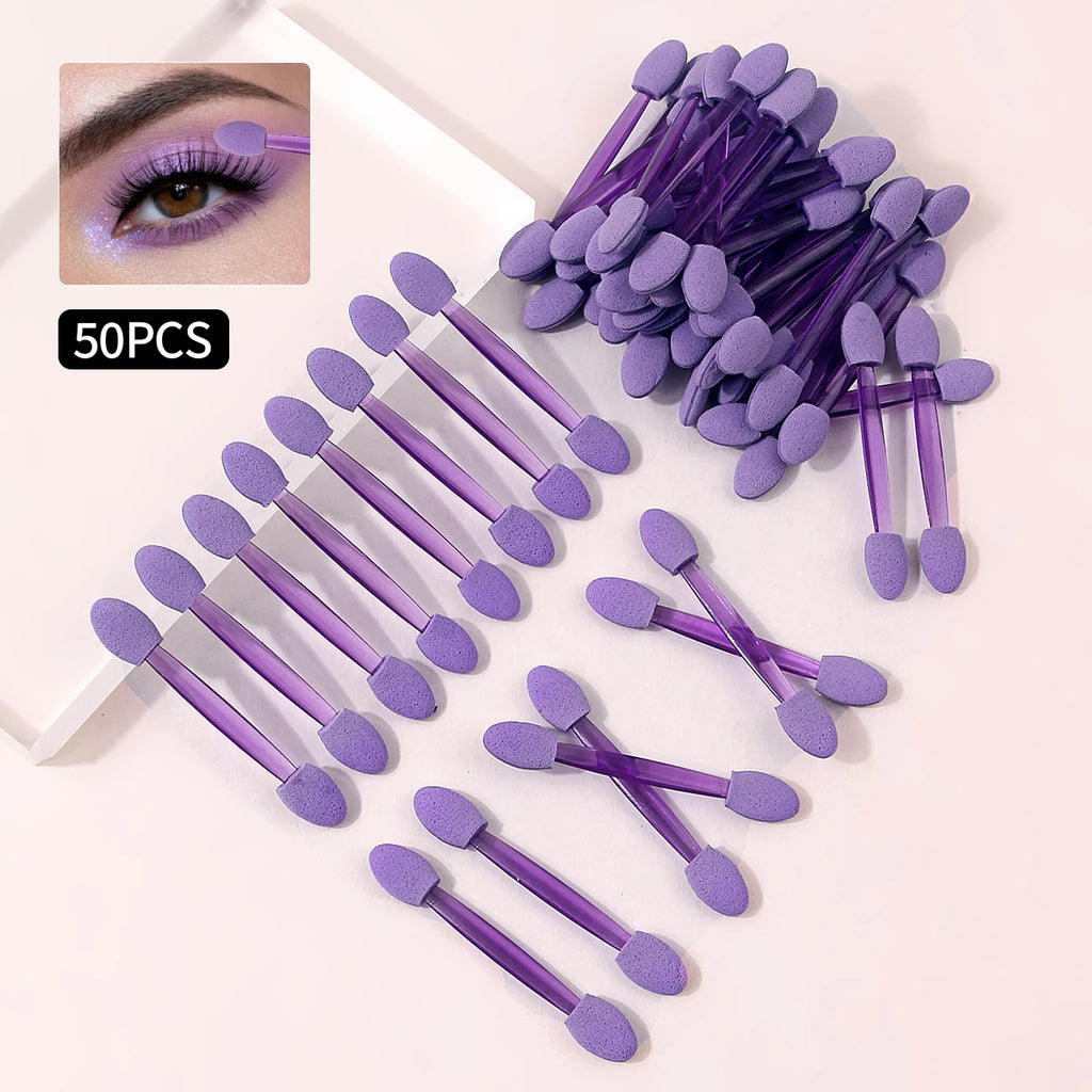 50-Pack Double-Ended Eyeshadow Sponge Applicators | Purple Disposable Makeup Applicator QXL