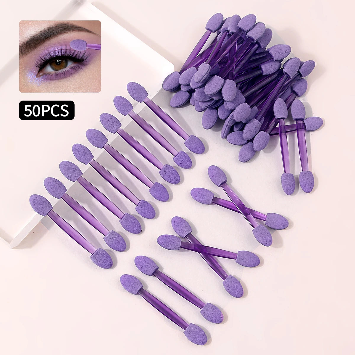 50-Pack Double-Ended Eyeshadow Sponge Applicators | Purple Disposable Makeup Applicator QXL