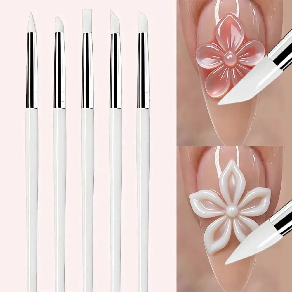 5-Pc Silicone Nail Art Pen Set | 3D UV Gel Dotting Tools Nail Art Brush Set QXL