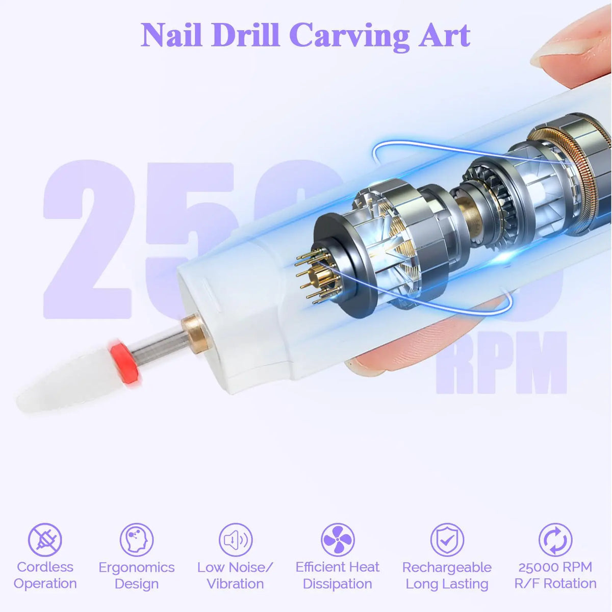 Cordless Electric Nail Drill 25000 RPM | 6-Head Manicure Kit Electric Nail Drill QXL