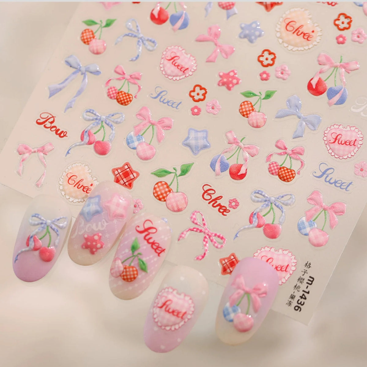 5D Retro French Nail Art Stickers – Cherry, Bow & Lace Decals Nail Art Stickers QXL