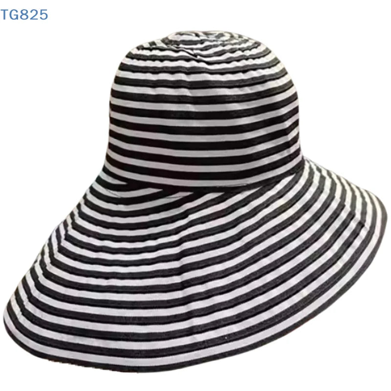 Wide Brim Foldable Striped Fisherman Sun Hat – UV Protection Sun Hat QXL