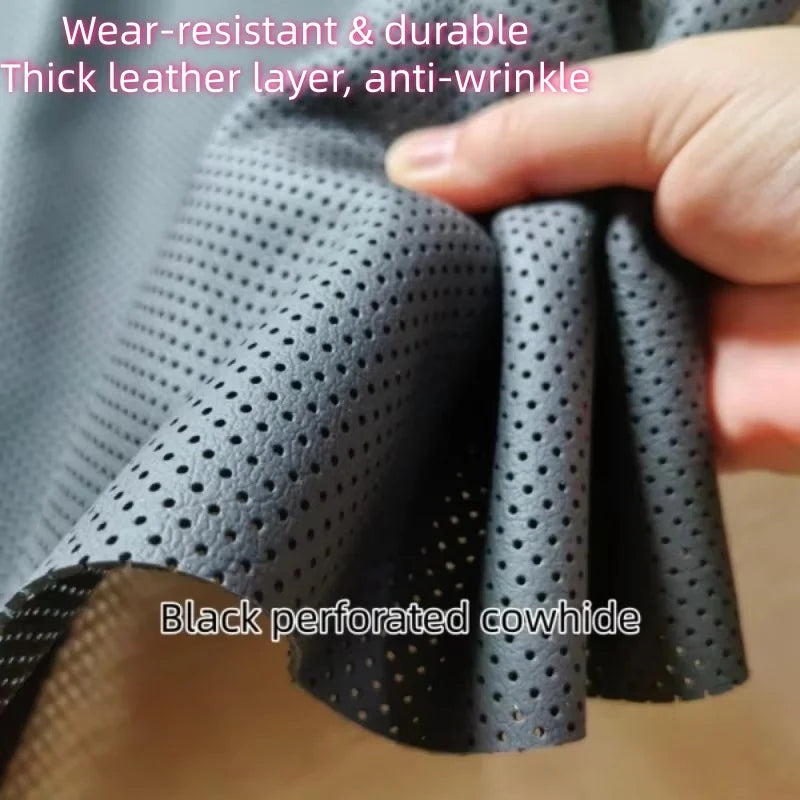 1.3mm Black Perforated Top Grain Cowhide Leather DIY Fabric Leather Craft Fabric QXL