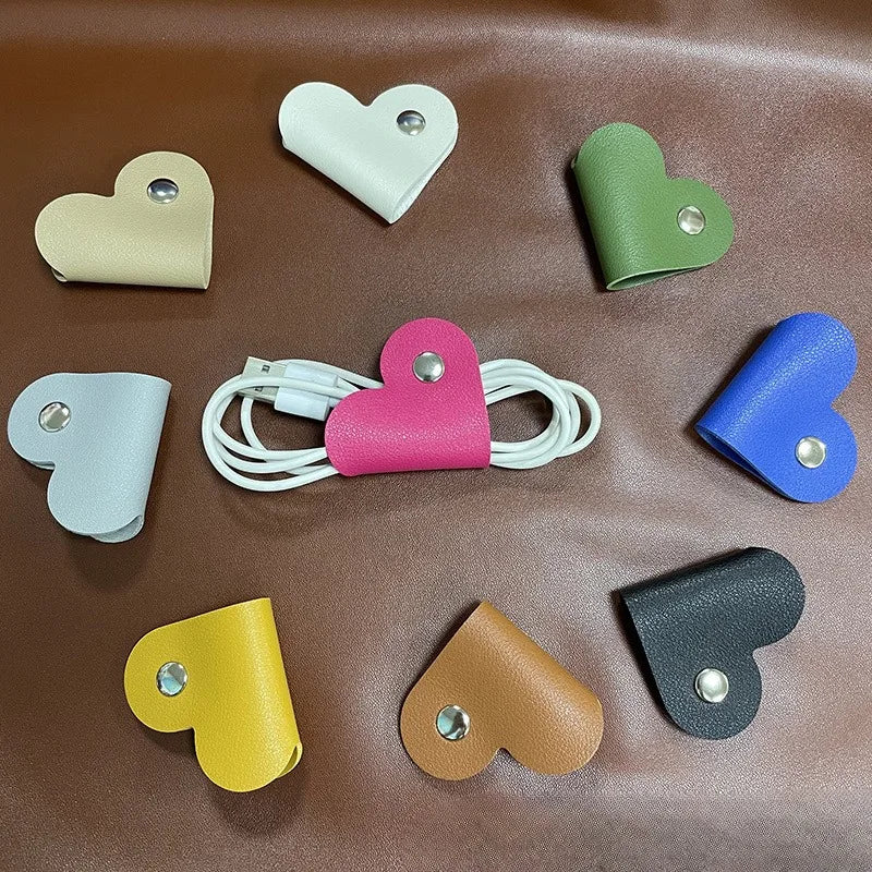 5-Pack Leather Cable Winder Ties | Heart Buckle Wire Organizer Cable Wire Organizer QXL