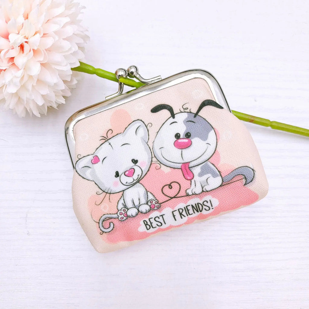 Cartoon Cat Kiss Lock Coin Purse & Earphone Bag | Mini Pouch Coin Purse QXL Hot Pink