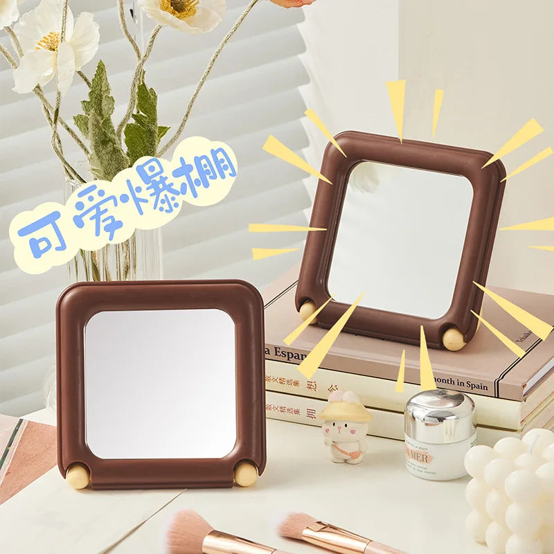 Chocolate Foldable Makeup Mirror | Portable Tabletop Magnifying Tabletop Makeup Mirror QXL
